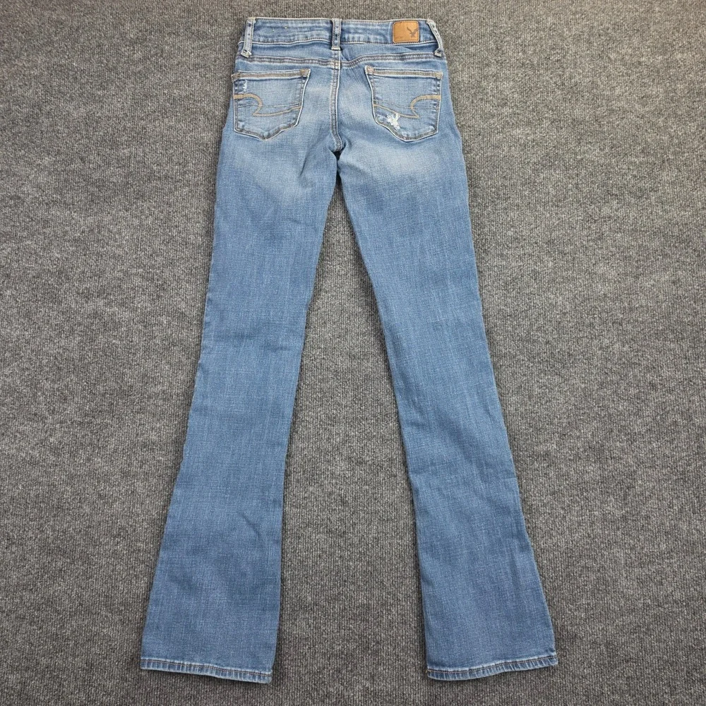 American Eagle Skinny Kick Jeans Women's 00 LONG Super Stretch Med Wash Low Rise